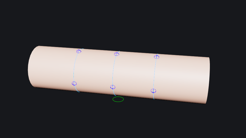 The built system at rest: the profile curves on the forearm and their controls.