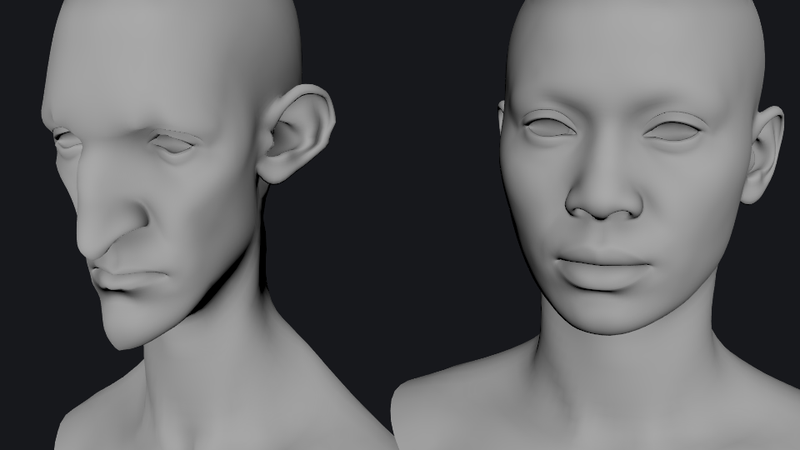The wrapped base head in the scan's proportions on the left, the untouched base head on the right.