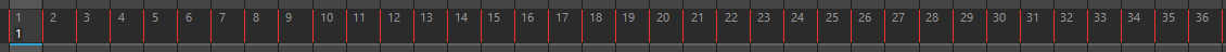The Maya time slider after the take, with a key on every frame of the recorded range.